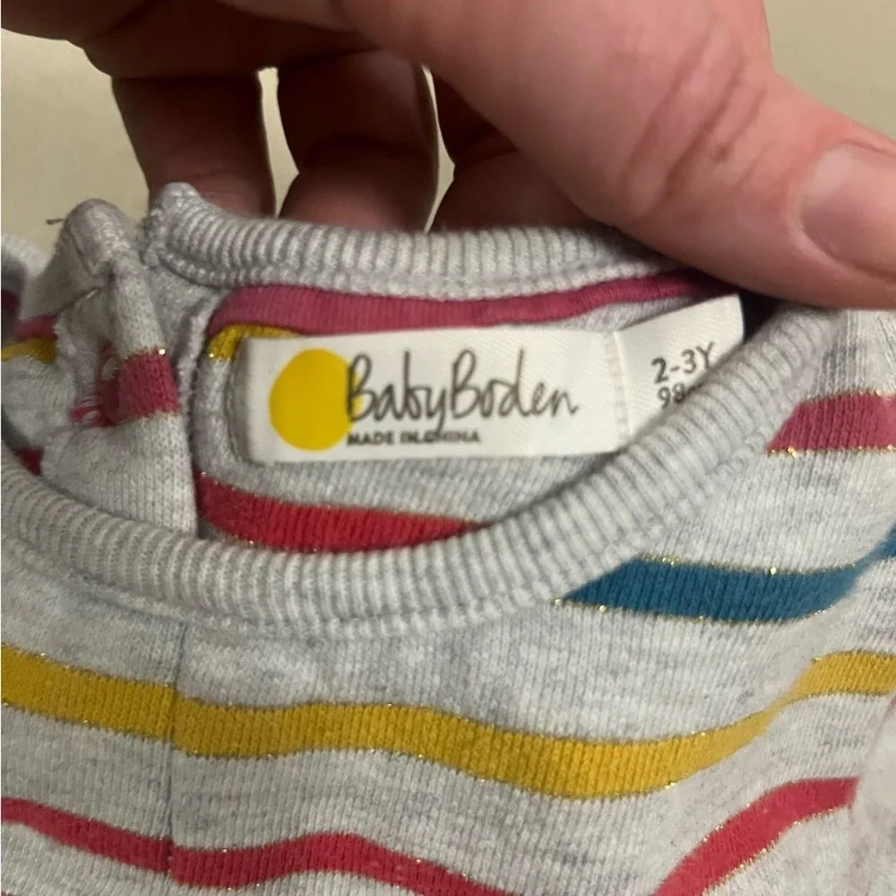 Baby Boden‎ Girls Multicolor Sparkle Stripe Sweater Dress- Size 2-3Y